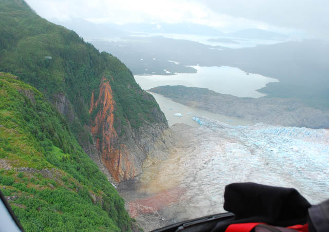 Riding in a helicopter for the first time, over Mendenhall Glacier in Alaska